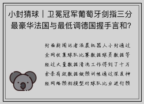 小封猜球｜卫冕冠军葡萄牙剑指三分 最豪华法国与最低调德国握手言和？